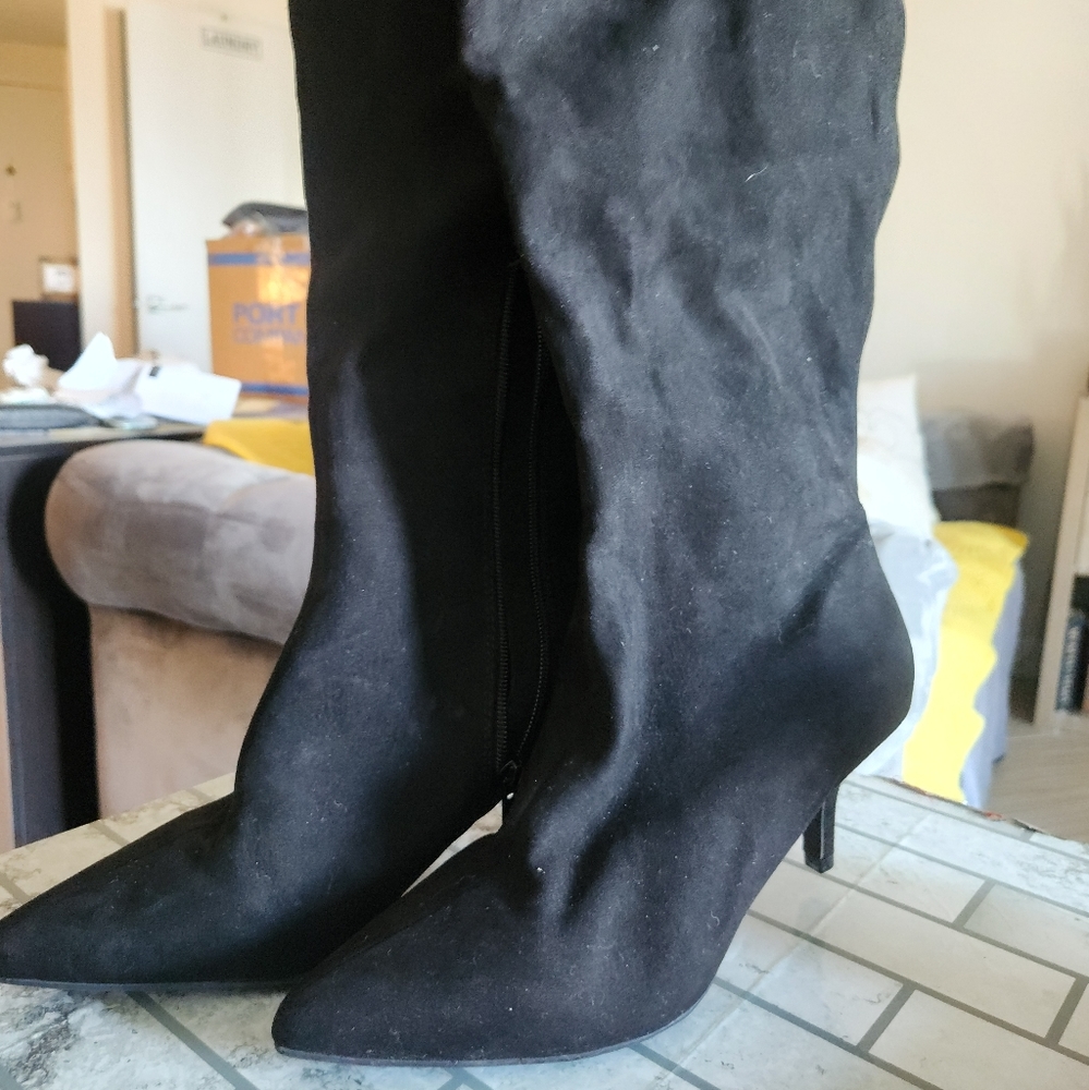 Black knee high kitty heels